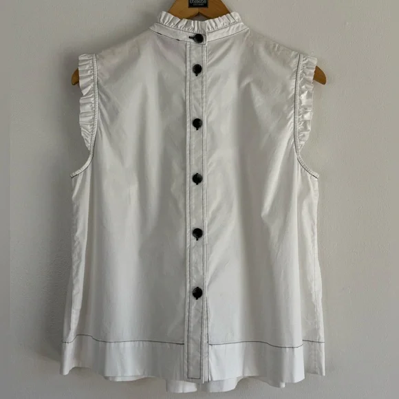 NEW Vince Camuto Button Back Pintucked Poplin Ruffle Contrast Stitch Top - Picture 5 of 10